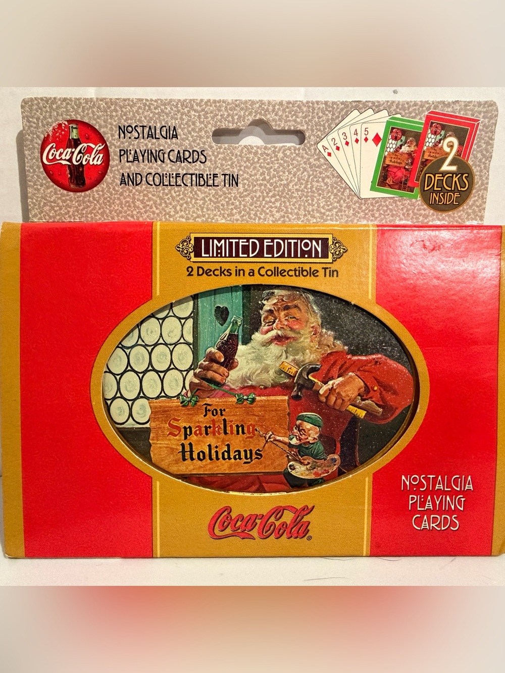 Vintage Coca Cola Nostalgia Playing Cards 2 Sealed Decks Collectible Tin 1998